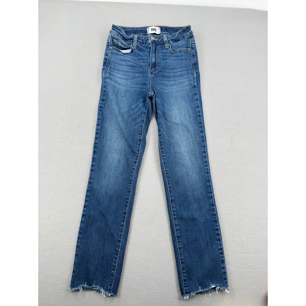 Paige Hoxton Slim High Rise Jeans Womens 26 Adanah Distressed Raw Hem Blue Denim